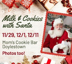 Enjoy Milk & Cookies with Santa at Moms Cookie Bar! Includes professional photography and digital images with Santa in our beautifully decorated party room.
